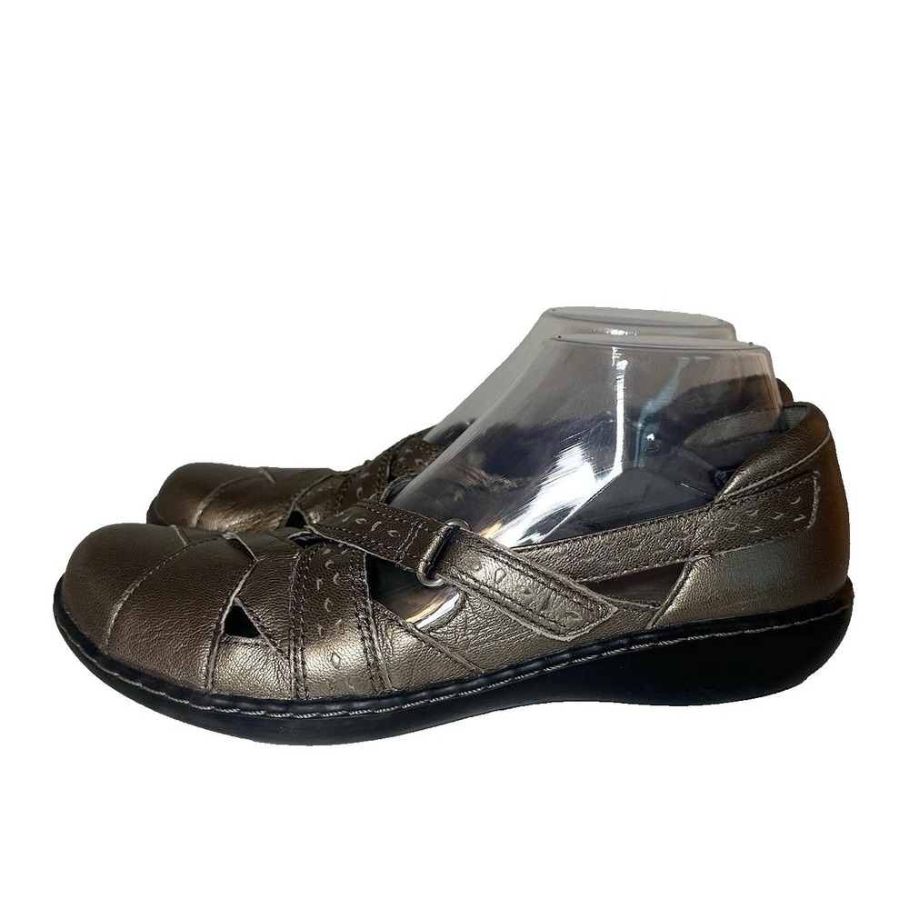 Clarks Womens Ashland Spin Q Slip On Leather Loafer Shoes Gold Bronze 8.5 NARROW